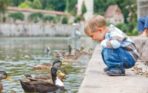happy kid and ducks | places to take kids in North Carolina